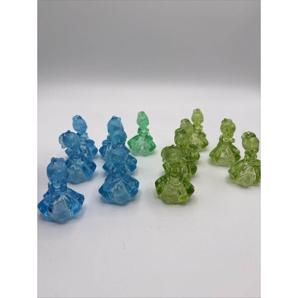 Vtg 1970s Plastic Blue Green Lucite Flower Girl Miniature Figurines- 13